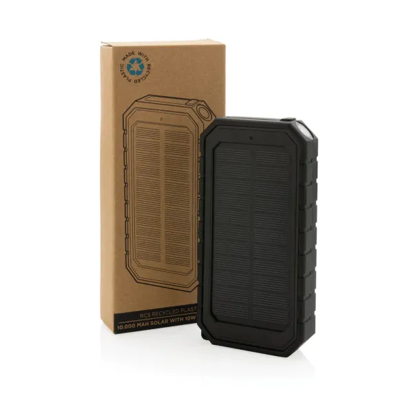  Bežična solarna prijenosna baterija od RCS reciklirane plastike - 10 W, 10 000 mah - XD Collection Crna