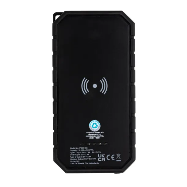  Bežična solarna prijenosna baterija od RCS reciklirane plastike - 10 W, 10 000 mah - XD Collection Crna
