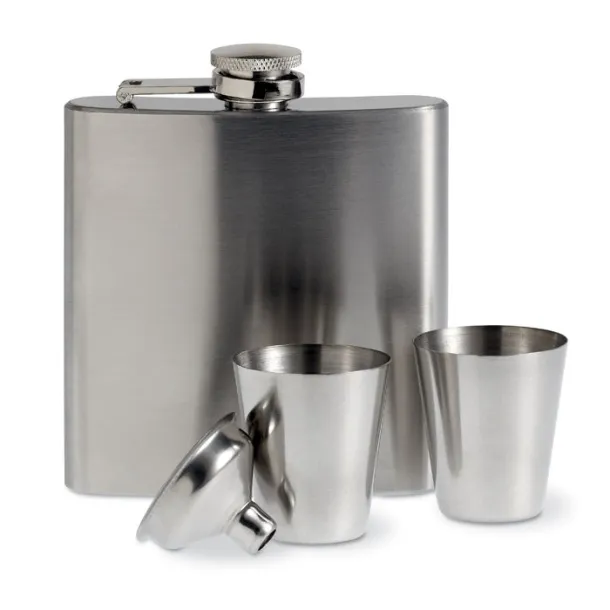 SLIMMY FLASK SET Slim hip flask w 2 cups set Matt Silver