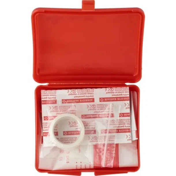  First aid kit in plastic case, 10 pcs red