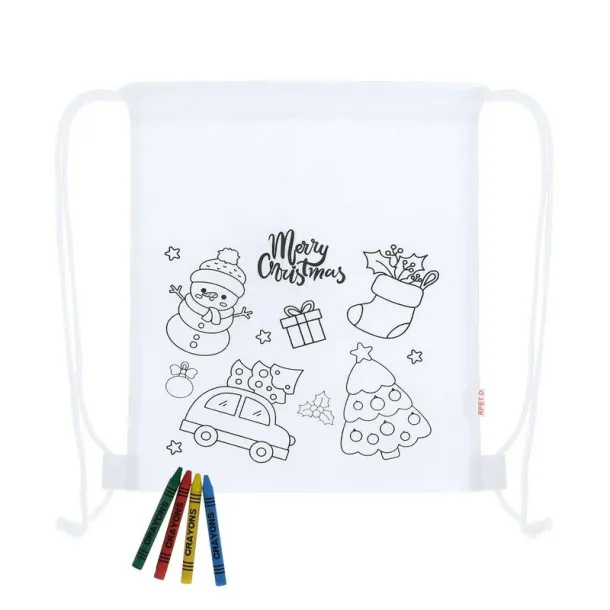  Drawstring bag for colouring, Christmas pattern, crayons white