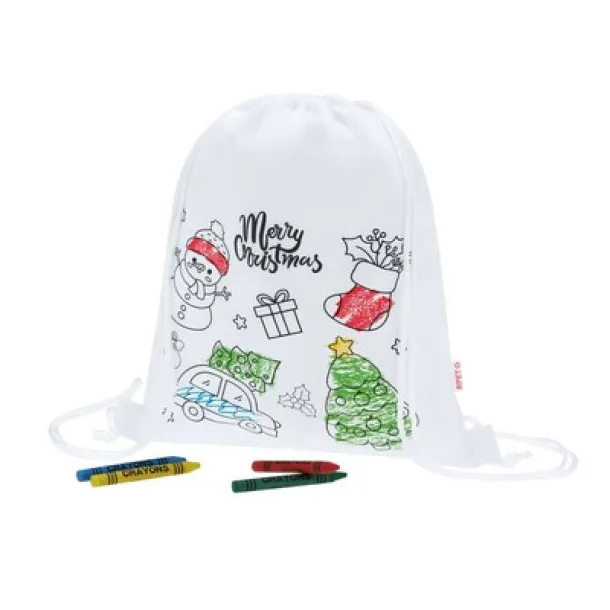  Drawstring bag for colouring, Christmas pattern, crayons white