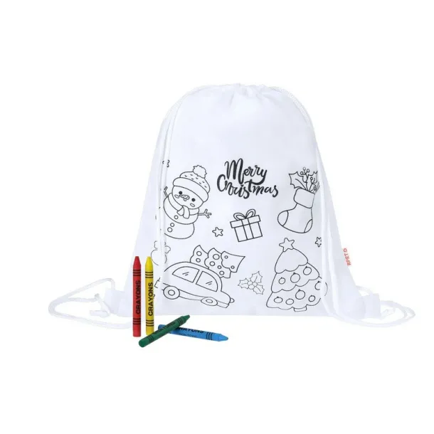  Drawstring bag for colouring, Christmas pattern, crayons white