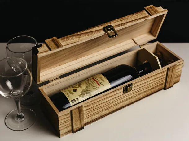 BAROQUE wooden single bottle gift box Cream Bež