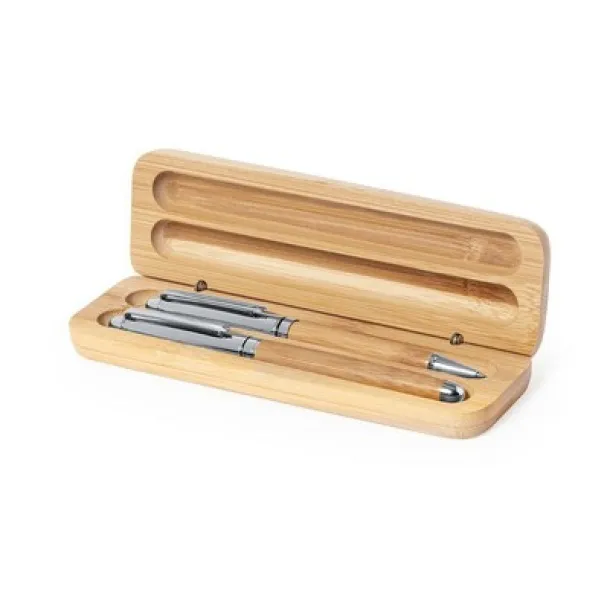  Bamboo writing set, ball pen and roller ball pen light brown