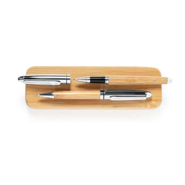  Bamboo writing set, ball pen and roller ball pen light brown