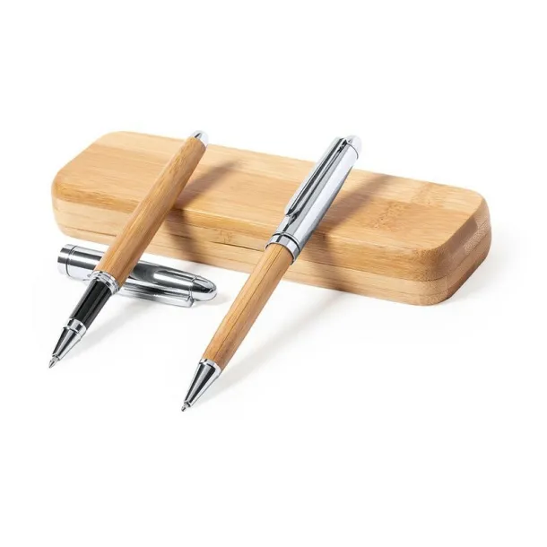  Bamboo writing set, ball pen and roller ball pen light brown