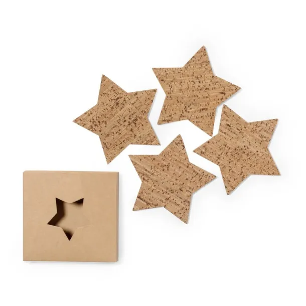  Cork cup coaster set "star", 4 pcs neutral