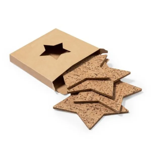  Cork cup coaster set "star", 4 pcs neutral