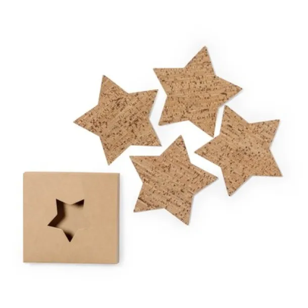  Cork cup coaster set "star", 4 pcs neutral