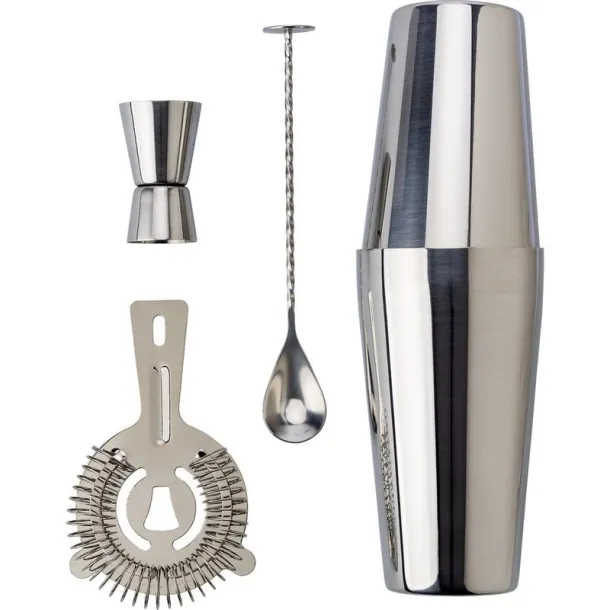  Cocktail set, shaker, 4 pcs silver