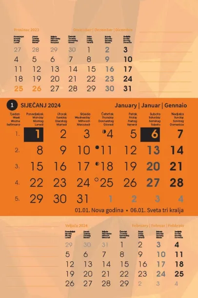  "TRODJELNI STOLNI VERTIKALNI" 12 list., dim: 10x19 cm, stolni kalendar, P/100 Color