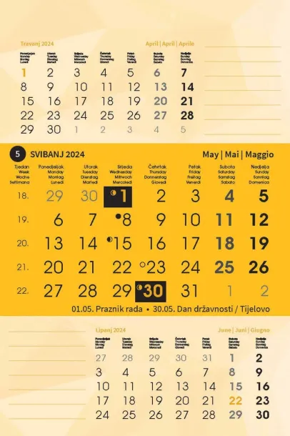  "TRODJELNI STOLNI VERTIKALNI" 12 list., dim: 10x19 cm, stolni kalendar, P/100 Color