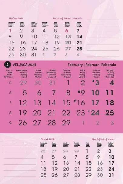  "TRODJELNI STOLNI VERTIKALNI" 12 sheets, format: 10x19 cm, desk calendar, P/50 Color