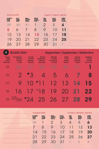  "TRODJELNI STOLNI VERTIKALNI" 12 sheets, format: 10x19 cm, desk calendar, P/50 Color