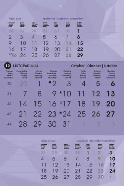  "TRODJELNI STOLNI VERTIKALNI" 12 sheets, format: 10x19 cm, desk calendar, P/50 Color