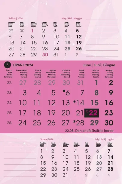  "TRODJELNI STOLNI VERTIKALNI" 12 sheets, format: 10x19 cm, desk calendar, P/50 Color