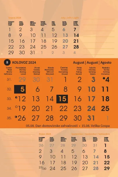  "TRODJELNI STOLNI VERTIKALNI" 12 sheets, format: 10x19 cm, desk calendar, P/50 Color