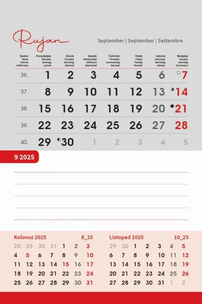  "TRODJELNI STOLNI VERTIKALNI" 12 list., dim: 10x19 cm, stolni kalendar, P/100 Color