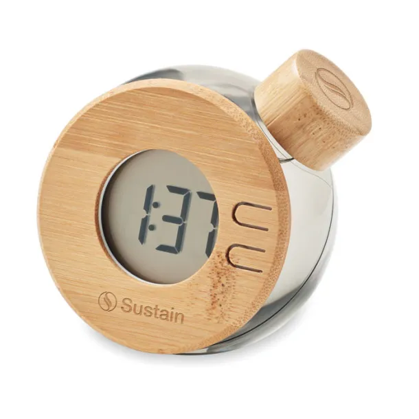 DROPPY LUX Water powered bamboo LCD clock transparent grey