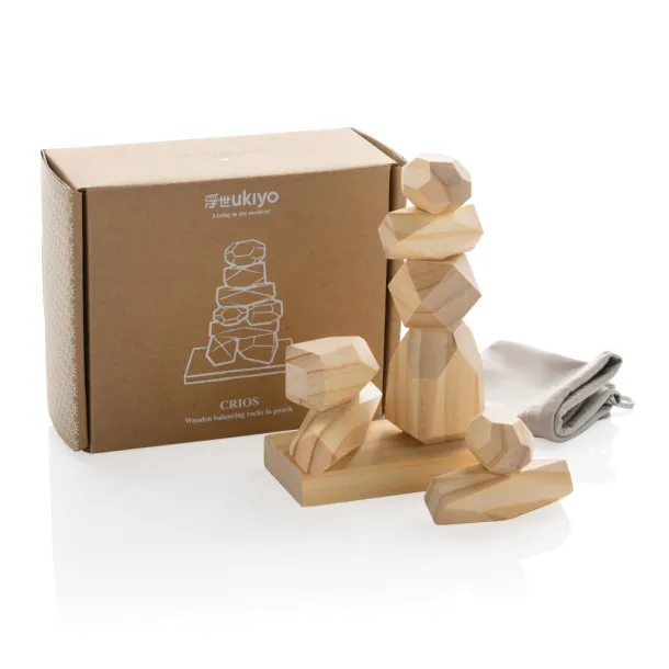  Ukiyo Crios wooden balancing rocks in pouch - Ukiyo brown 