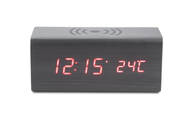 CORNELL Desk clock with wireless charger czarny
