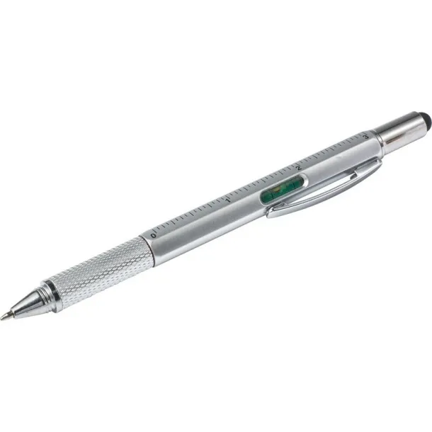  Multifunctional ball pen, touch pen, ruler, spirit level silver