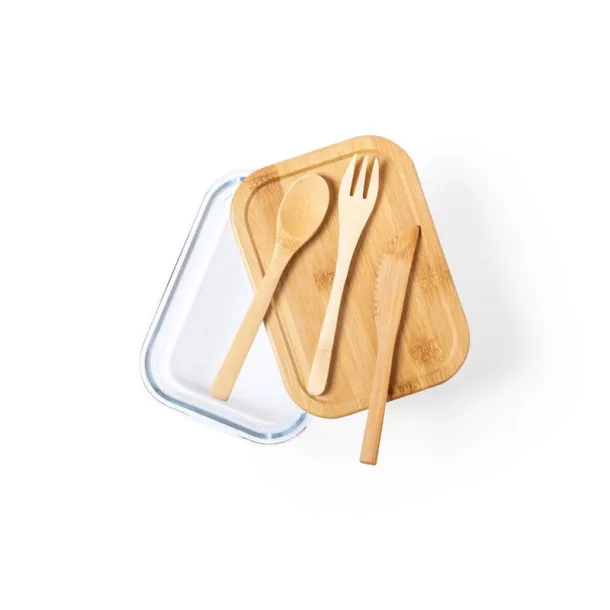  Glass lunch box 700 ml, bamboo lid and cutlery neutral