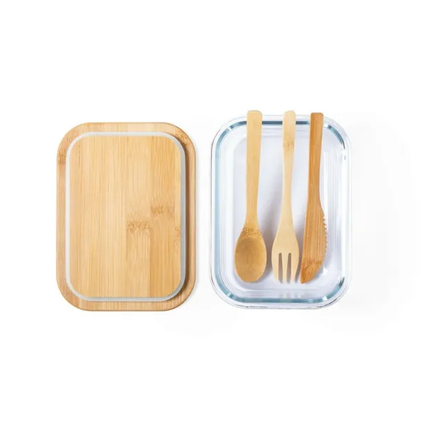  Glass lunch box 700 ml, bamboo lid and cutlery neutral