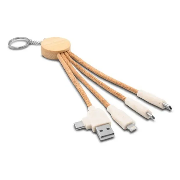 Antez Cork charging cable B'RIGHT, bamboo element, keyring neutral