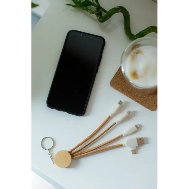 Antez Cork charging cable B'RIGHT, bamboo element, keyring neutral