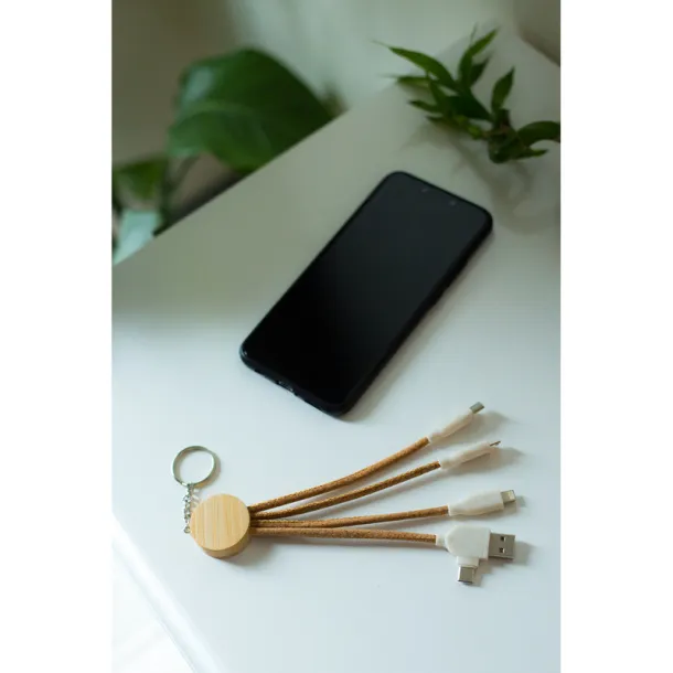 Antez Cork charging cable B'RIGHT, bamboo element, keyring neutral