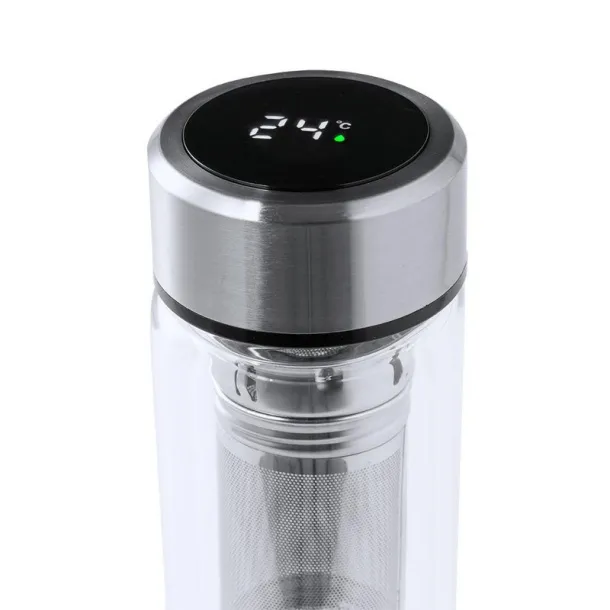  Glass vacuum flask 300 ml with touch digital beverage temperature display and sieve stopping dregs neutral