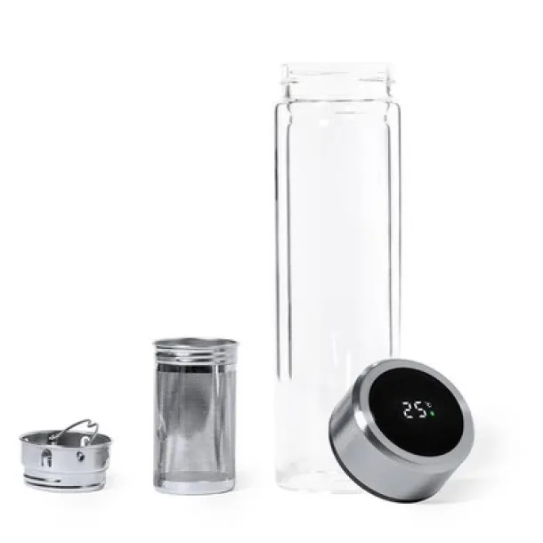  Glass vacuum flask 300 ml with touch digital beverage temperature display and sieve stopping dregs neutral