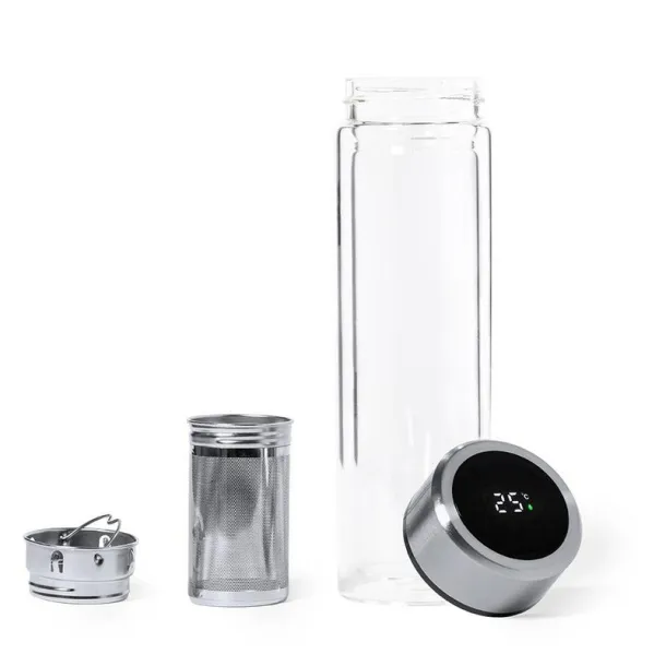  Glass vacuum flask 300 ml with touch digital beverage temperature display and sieve stopping dregs neutral