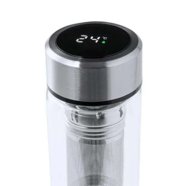  Glass vacuum flask 300 ml with touch digital beverage temperature display and sieve stopping dregs neutral