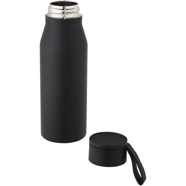 Ljungan 500 ml copper vacuum insulated stainless steel bottle with PU leather strap and lid Solid black