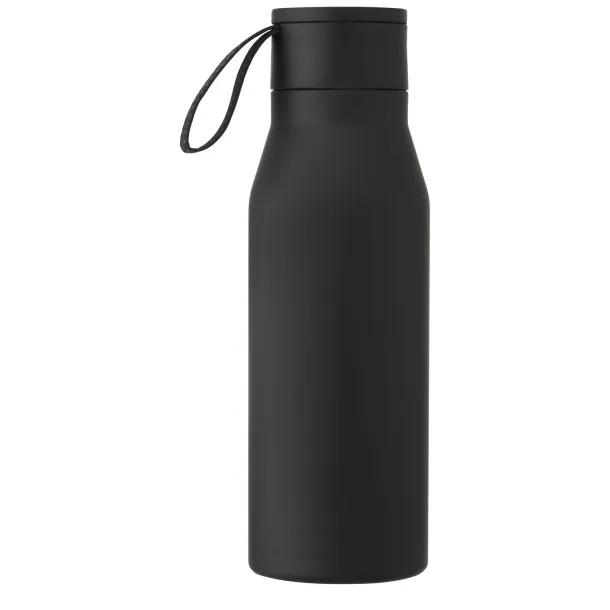 Ljungan 500 ml copper vacuum insulated stainless steel bottle with PU leather strap and lid - Unbranded Solid black