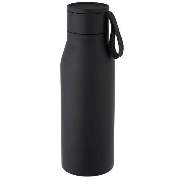 Ljungan 500 ml copper vacuum insulated stainless steel bottle with PU leather strap and lid Solid black