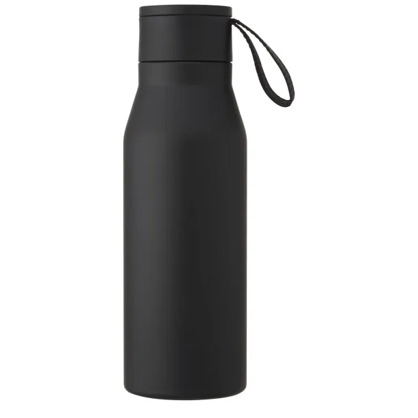 Ljungan 500 ml copper vacuum insulated stainless steel bottle with PU leather strap and lid Solid black