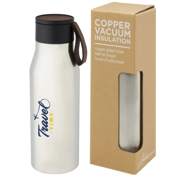 Ljungan 500 ml copper vacuum insulated stainless steel bottle with PU leather strap and lid - Unbranded Silver