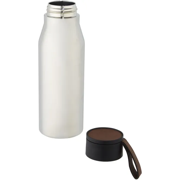 Ljungan 500 ml copper vacuum insulated stainless steel bottle with PU leather strap and lid Silver