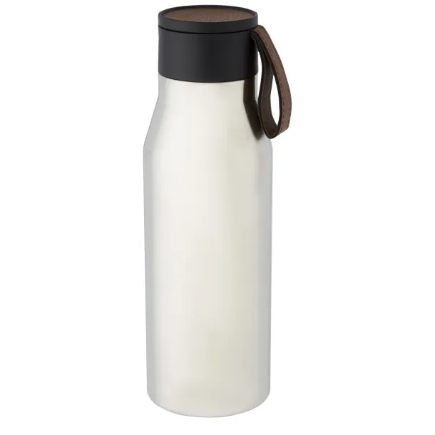 Ljungan 500 ml copper vacuum insulated stainless steel bottle with PU leather strap and lid Silver