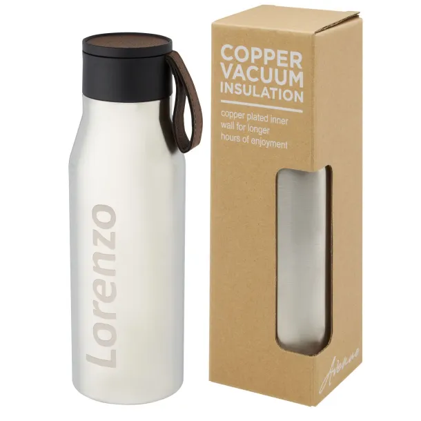 Ljungan 500 ml copper vacuum insulated stainless steel bottle with PU leather strap and lid - Unbranded Silver