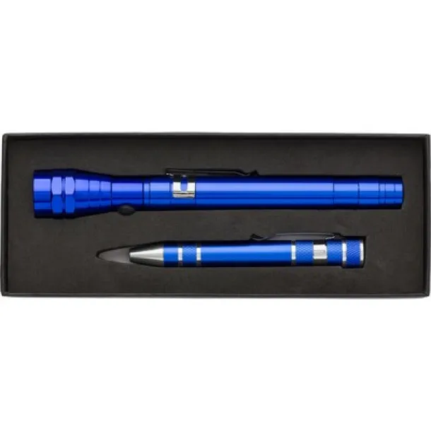  Tool set, 3 LED telescopic torch, screwdriver 8 el. blue