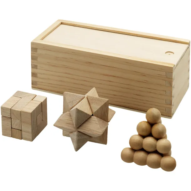 Brainiac 3-piece wooden brain teaser set Natural