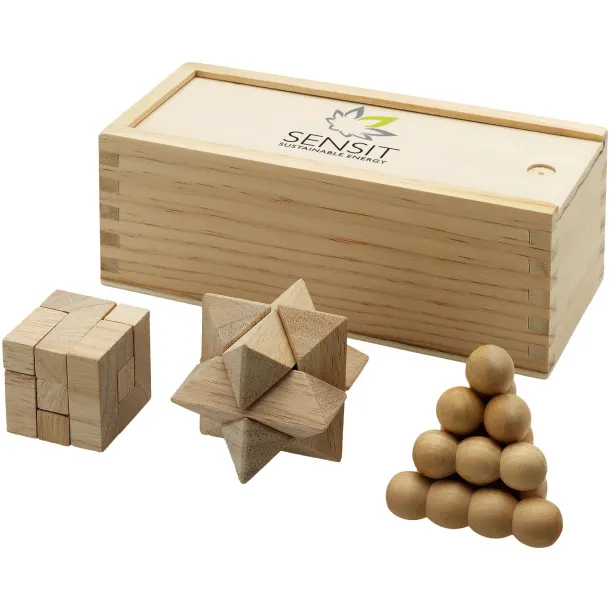 Brainiac 3-piece wooden brain teaser set Natural