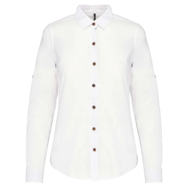  LADIES' LONG SLEEVE LINEN AND COTTON SHIRT - Kariban White