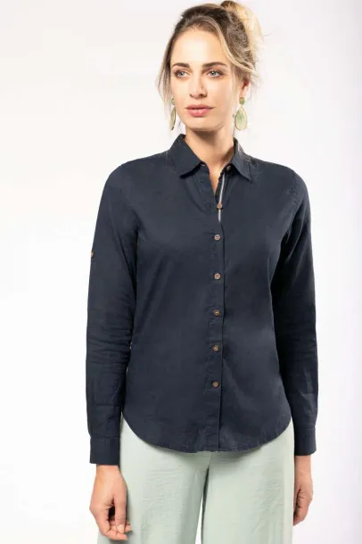  LADIES' LONG SLEEVE LINEN AND COTTON SHIRT - Kariban Navy