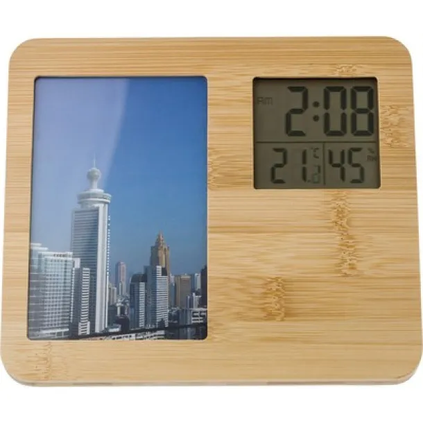  Bamboo weather station, photo frame brown